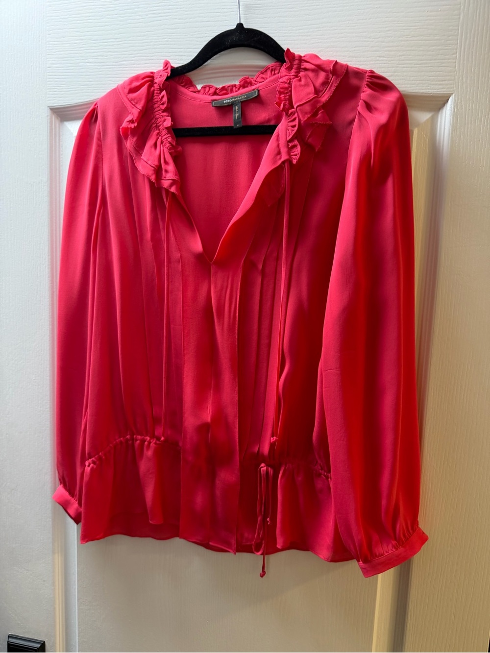 BCBGeneration Hot Pink Ruffle Tie V-Neck Blouse